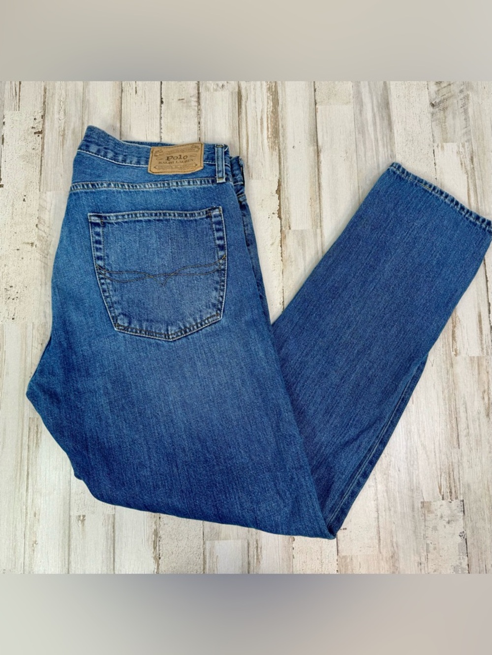 Polo Ralph Lauren Jeans Mens 36x32 Blue Denim The Hampton Relaxed Straight